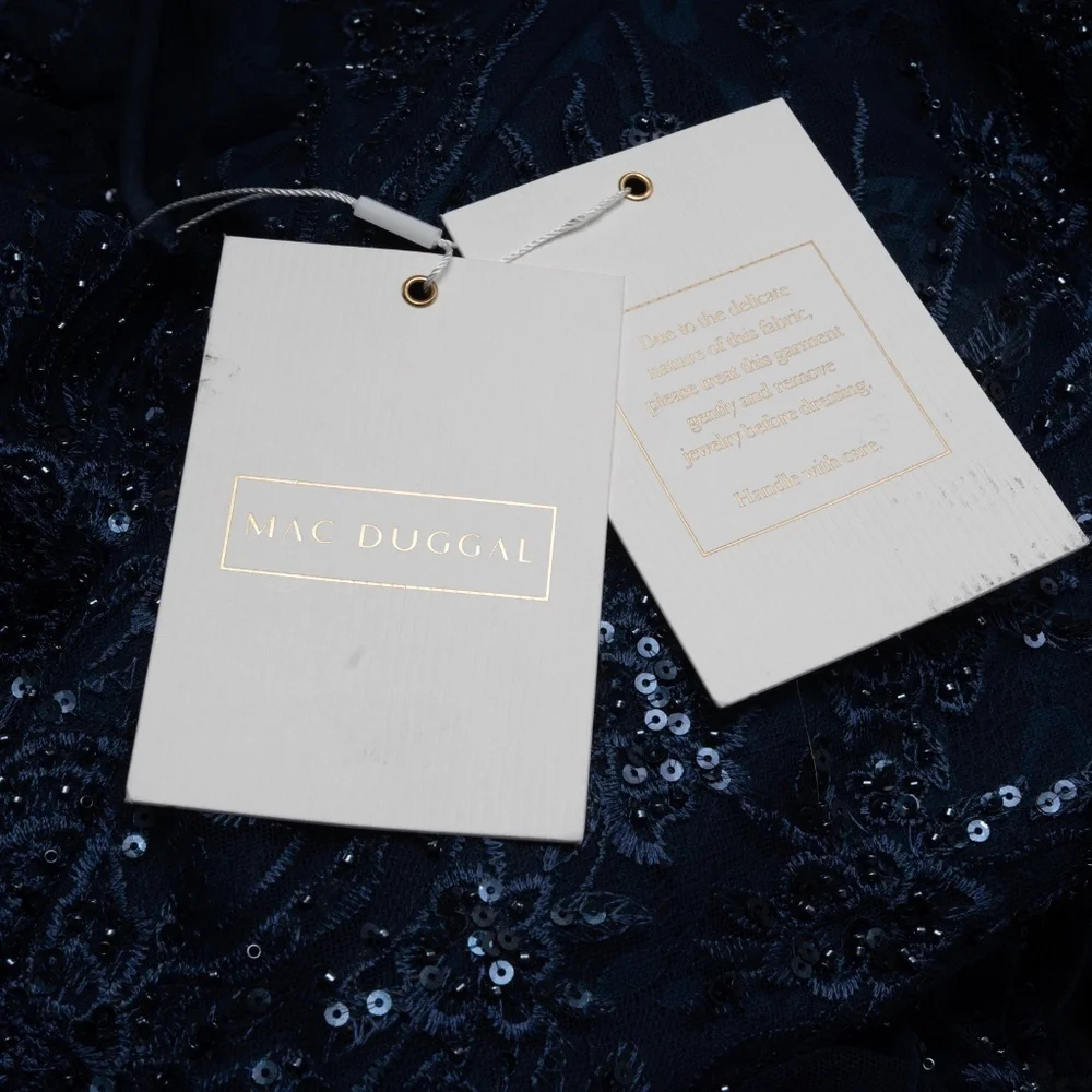 Mac Duggal Navy Embellished Evening Gown
